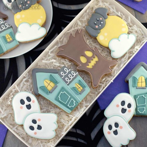 thin haunted house cookie set square