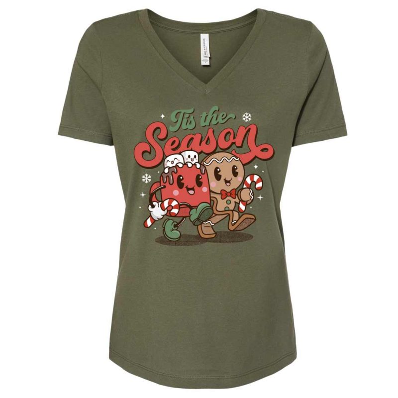 tis the season cocoa mug ginger vneck military green