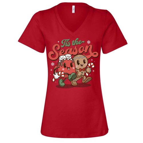 tis the season cocoa mug ginger vneck red