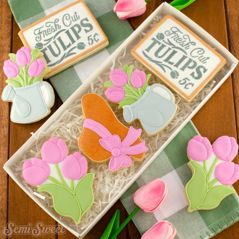 tulip watering can cookies square