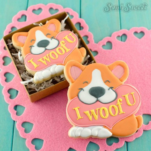 valentine corgi cookies square