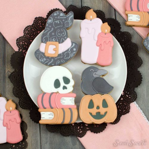 witch kit cookies square plate